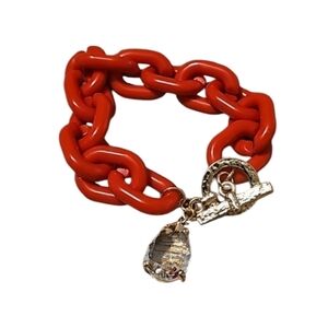 Resin Large Chain Link Bracelet with Transparent Crystal Charm